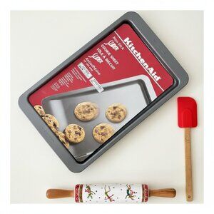 KitchenAid Slider Cookie Sheet, CounterArt Reindeer Rolling Pin & Spatula Set